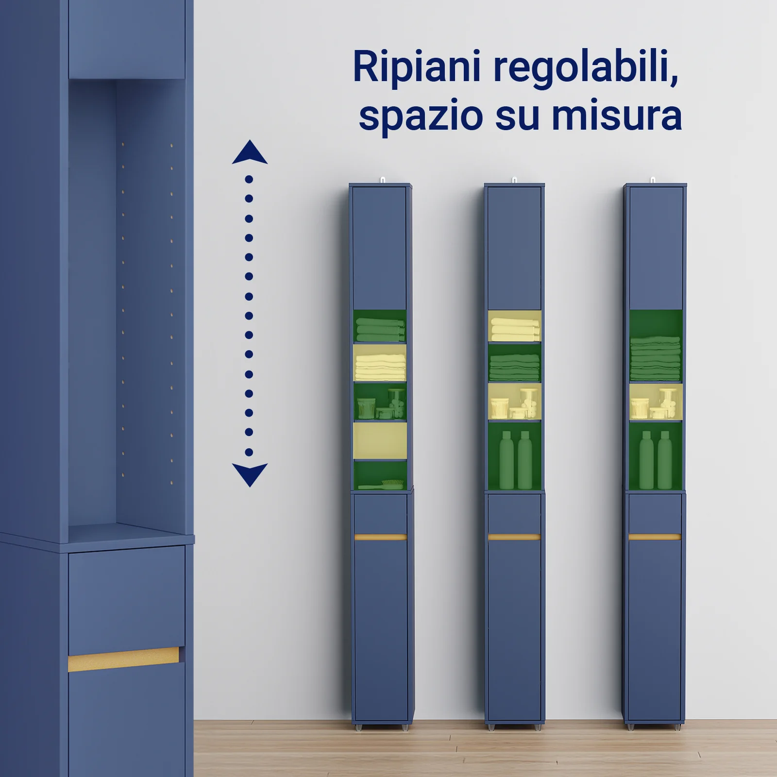 SoBuy BZR34-II-B Mueble Columna de Baño Estrecho con 5 Estantes 2 Puertas y 1 Cajón Azul Oscuro - Image 5