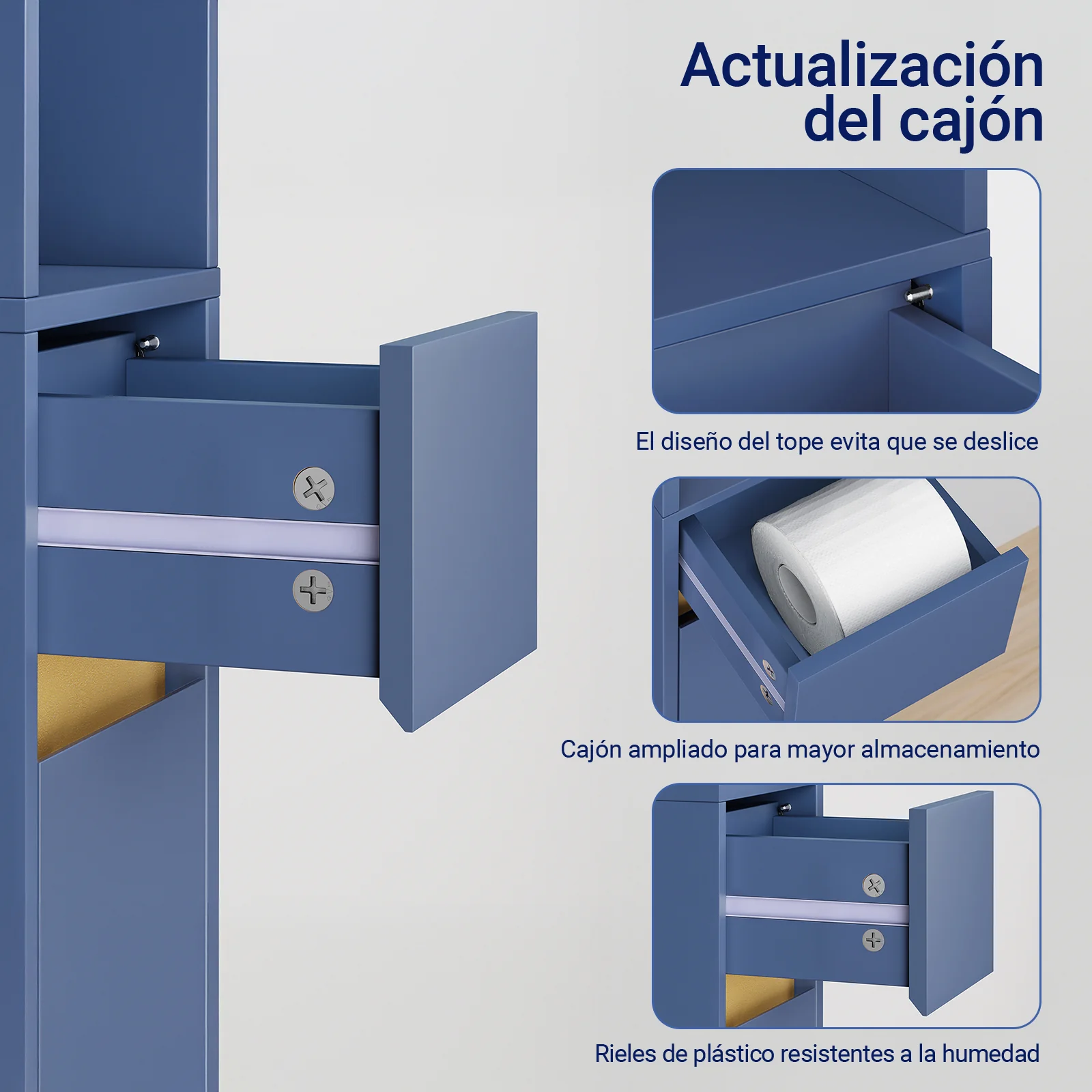 SoBuy BZR34-II-B Mueble Columna de Baño Estrecho con 5 Estantes 2 Puertas y 1 Cajón Azul Oscuro - Image 6