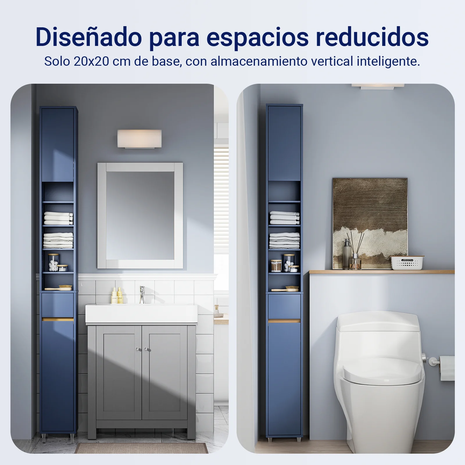 SoBuy BZR34-II-B Mueble Columna de Baño Estrecho con 5 Estantes 2 Puertas y 1 Cajón Azul Oscuro - Image 8