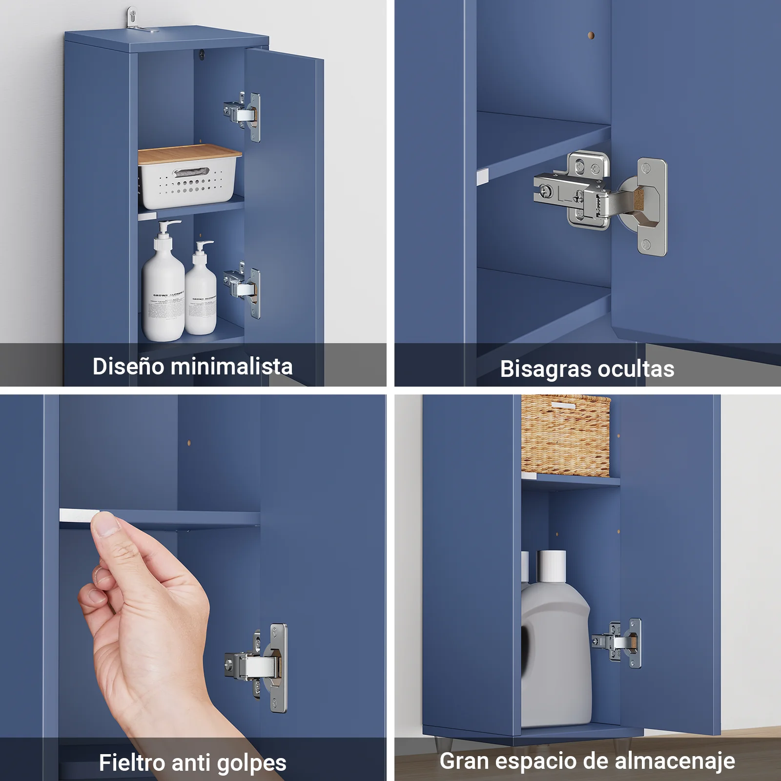 SoBuy BZR34-II-B Mueble Columna de Baño Estrecho con 5 Estantes 2 Puertas y 1 Cajón Azul Oscuro - Image 9