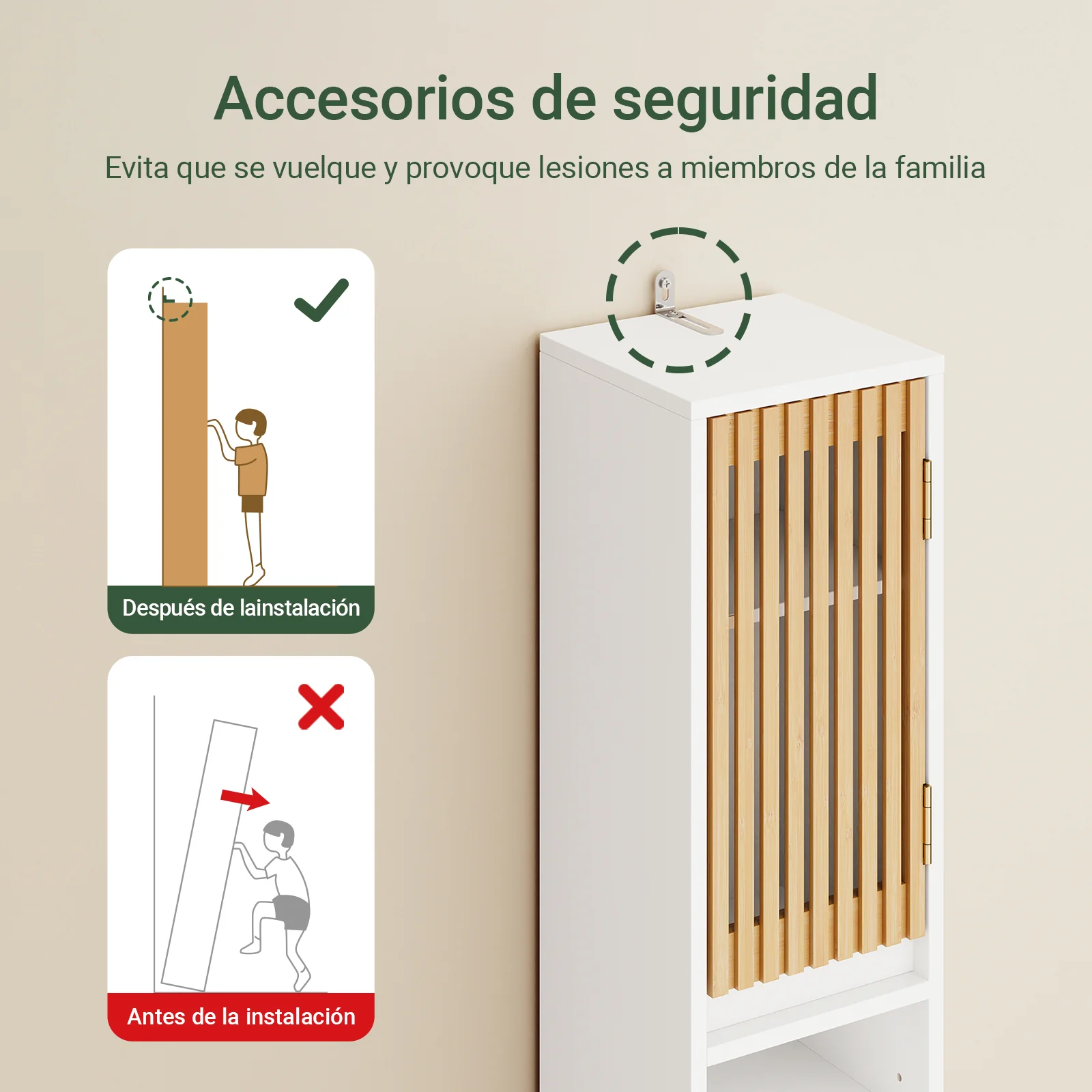 SoBuy BZR34-BW Armario Estrecho de Baño con Puertas de Bambú Blanco 20x20x180cm - Image 4