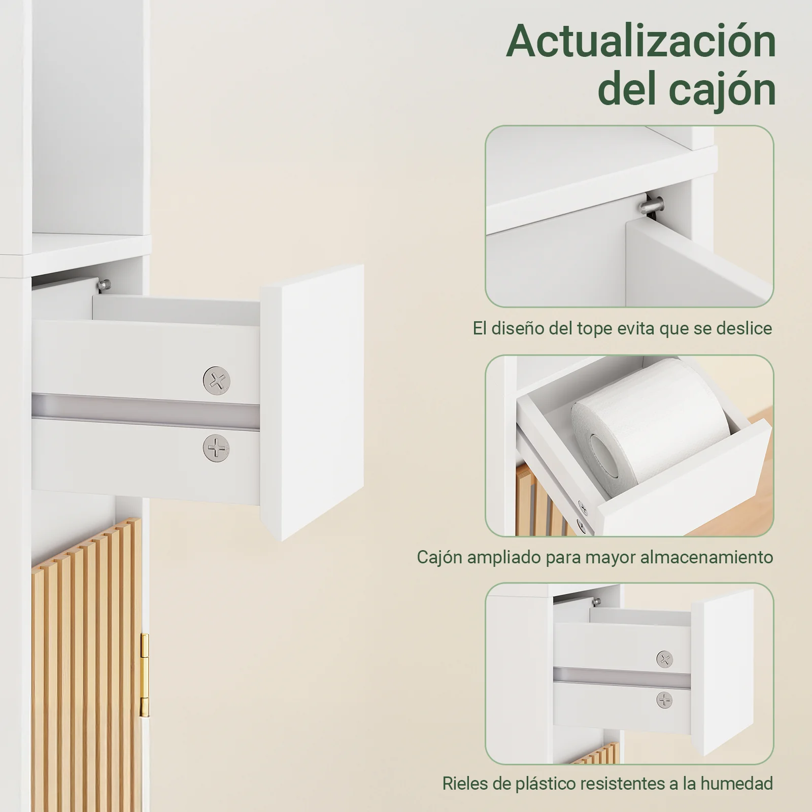 SoBuy BZR34-BW Armario Estrecho de Baño con Puertas de Bambú Blanco 20x20x180cm - Image 7