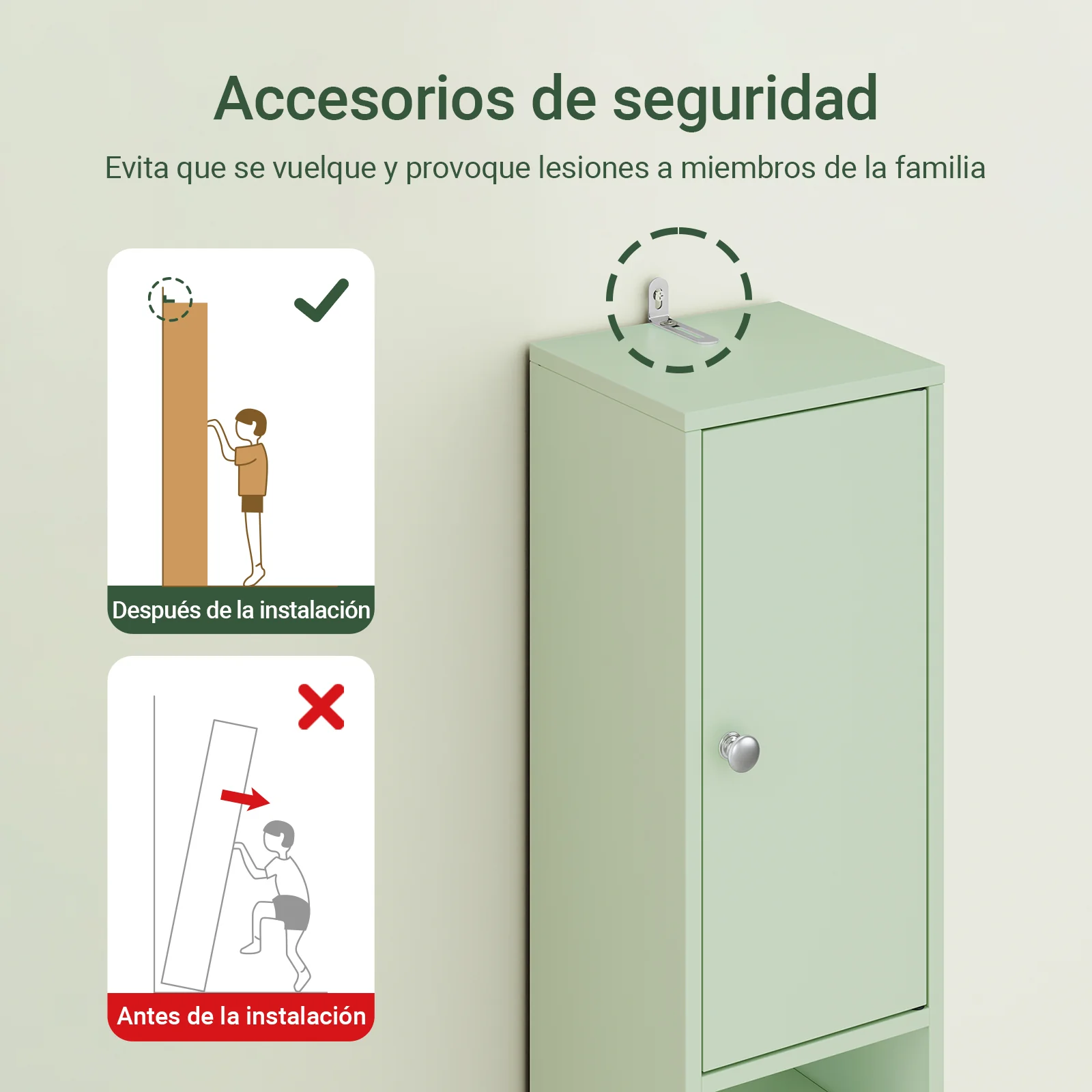 SoBuy BZR34-II-GR Mueble Columna de Baño con 5 Estantes 2 Puertas y 1 Cajón Verde - Image 5
