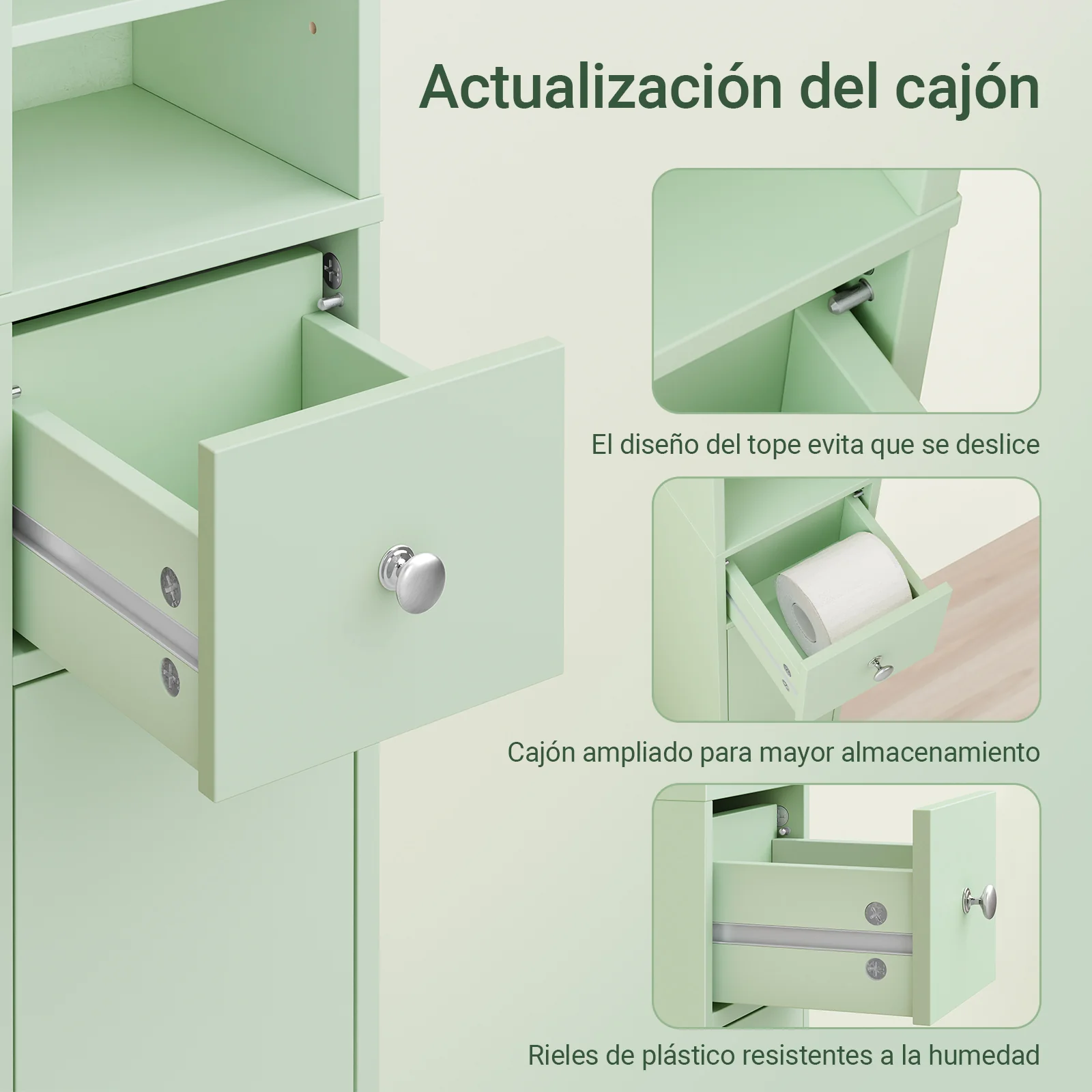 SoBuy BZR34-II-GR Mueble Columna de Baño con 5 Estantes 2 Puertas y 1 Cajón Verde - Image 7