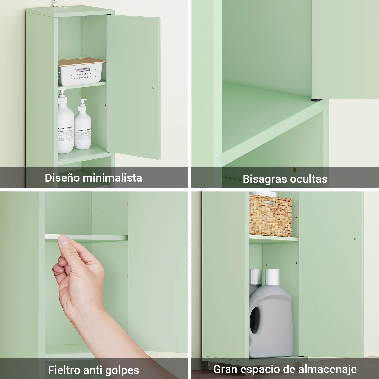 SoBuy BZR34-II-GR Mueble Columna de Baño con 5 Estantes 2 Puertas y 1 Cajón Verde - Image 8