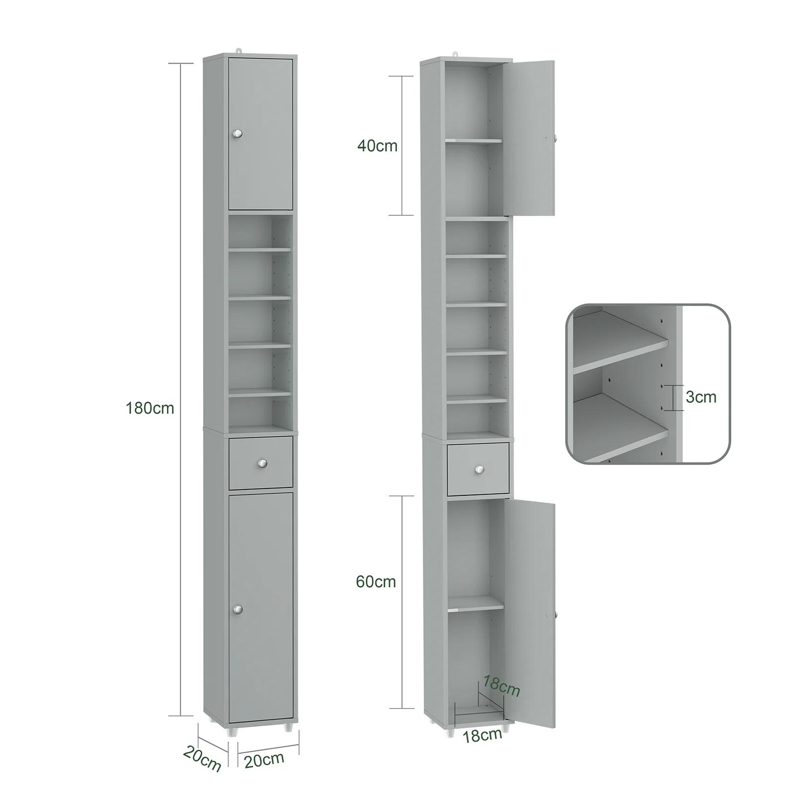 SoBuy BZR34-II-HG Mueble columna para Baño Armario alto de baño Gris - Image 3