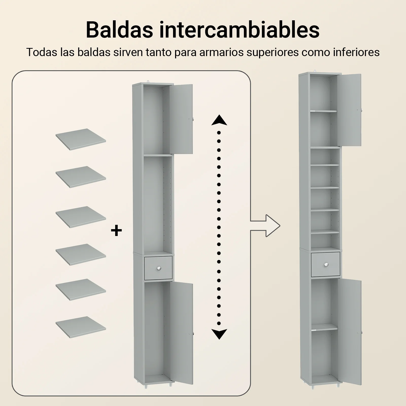 SoBuy BZR34-II-HG Mueble columna para Baño Armario alto de baño Gris - Image 4