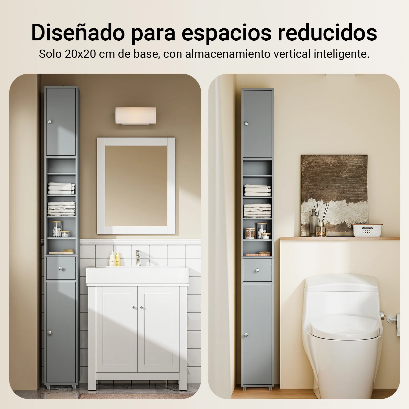 SoBuy BZR34-II-HG Mueble columna para Baño Armario alto de baño Gris - Image 8