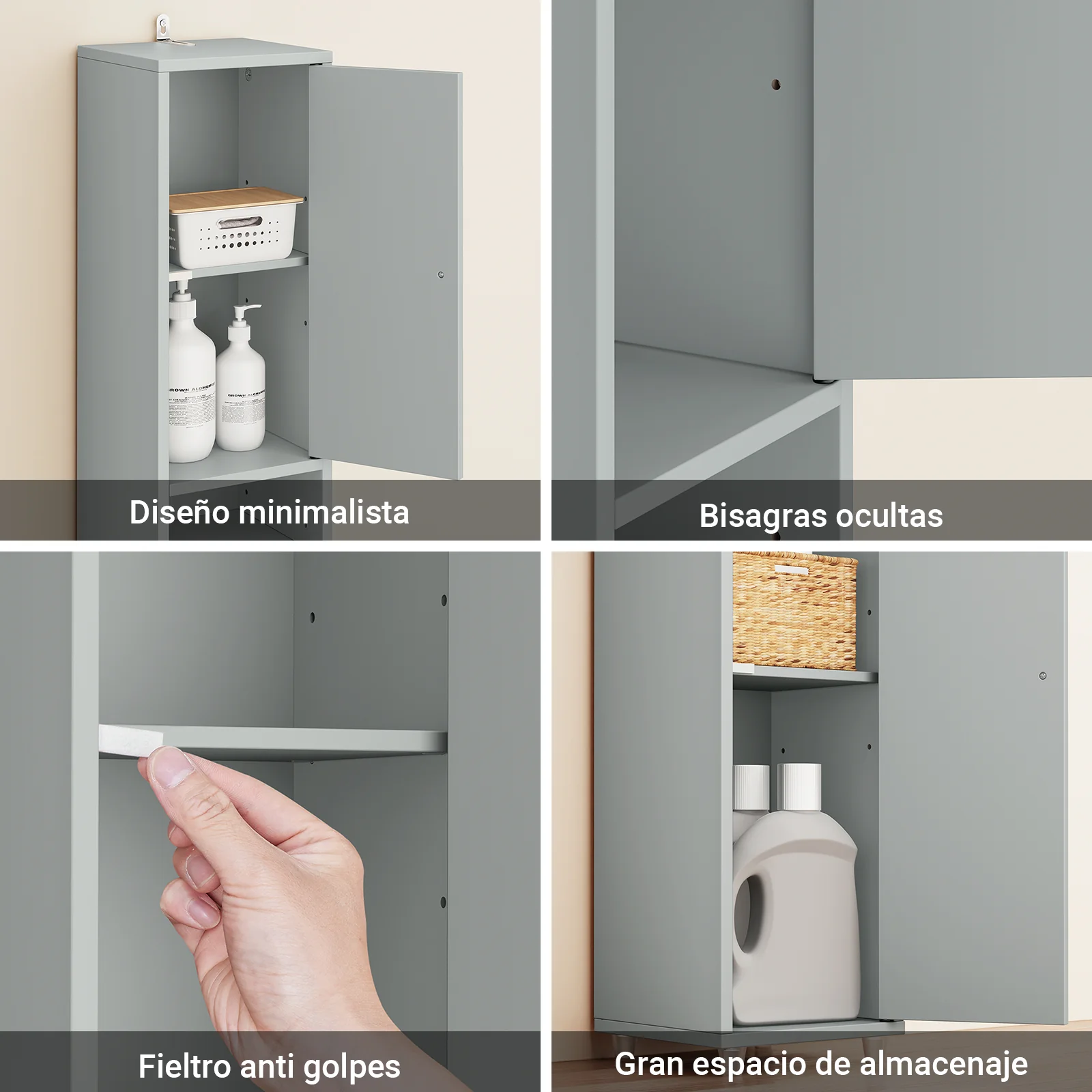 SoBuy BZR34-II-HG Mueble columna para Baño Armario alto de baño Gris - Image 9