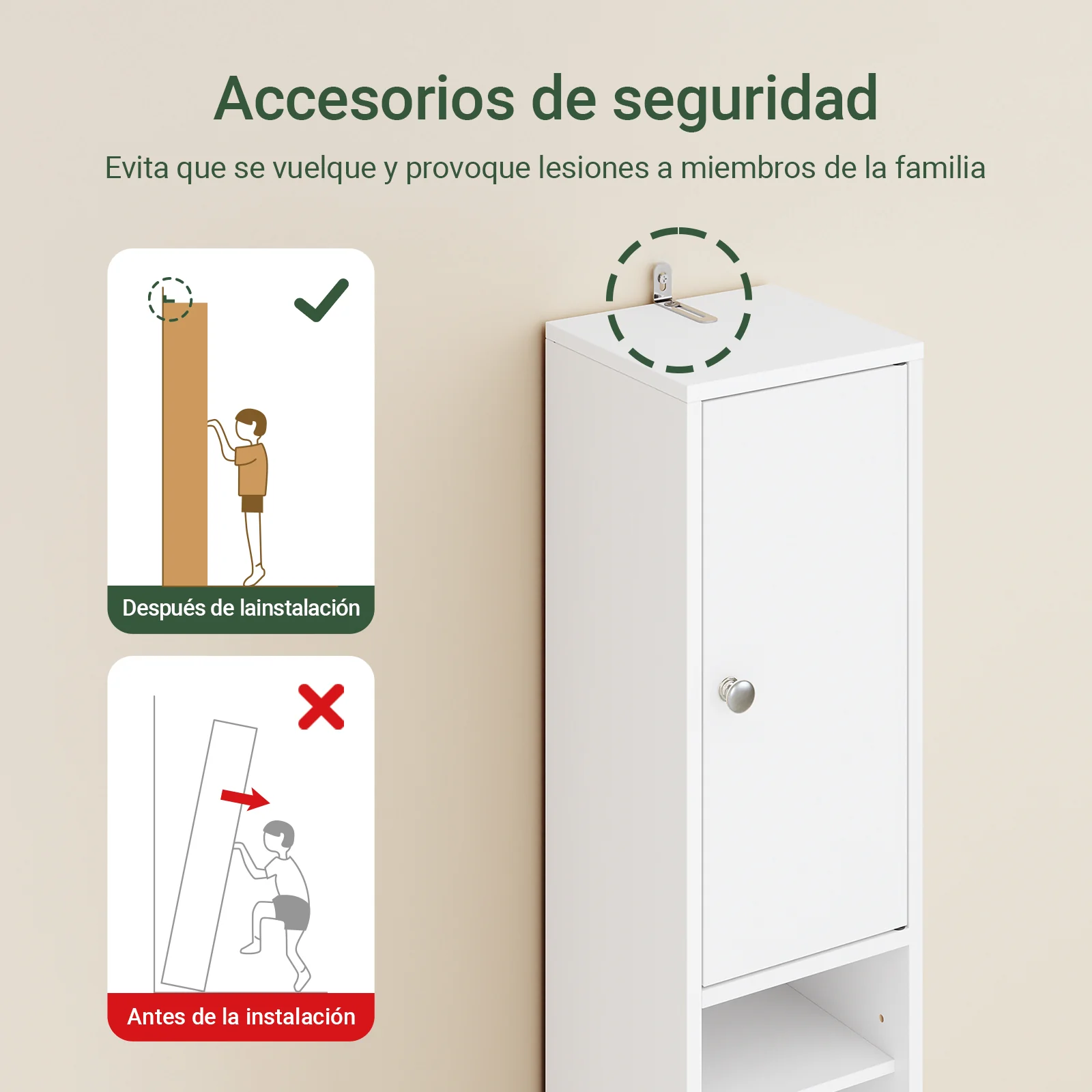 SoBuy BZR34-II-W Armario Estrecho con 2 Puertas y 1 cajón Blanco 20x20x180cm - Image 4