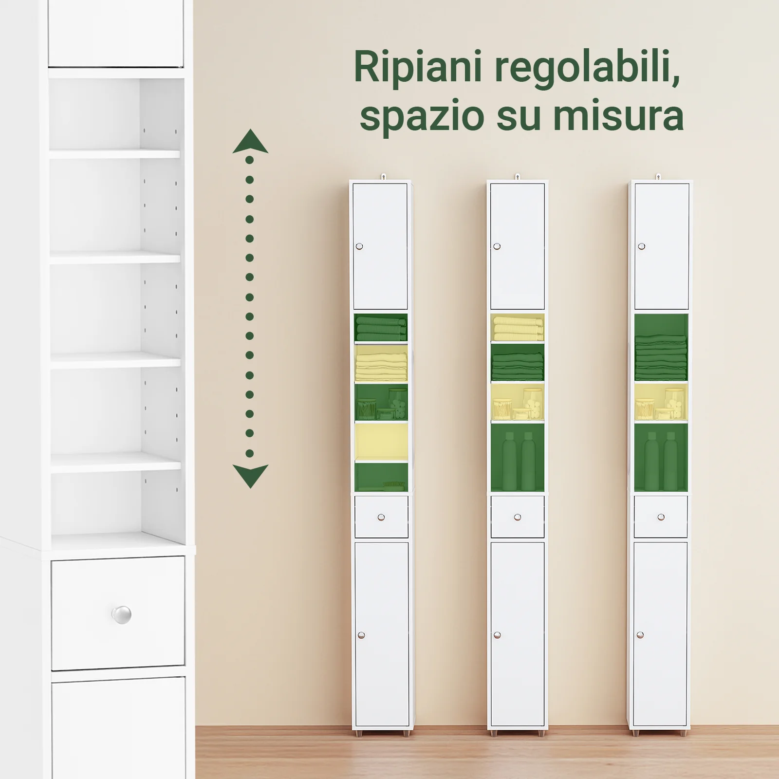 SoBuy BZR34-II-W Armario Estrecho con 2 Puertas y 1 cajón Blanco 20x20x180cm - Image 6