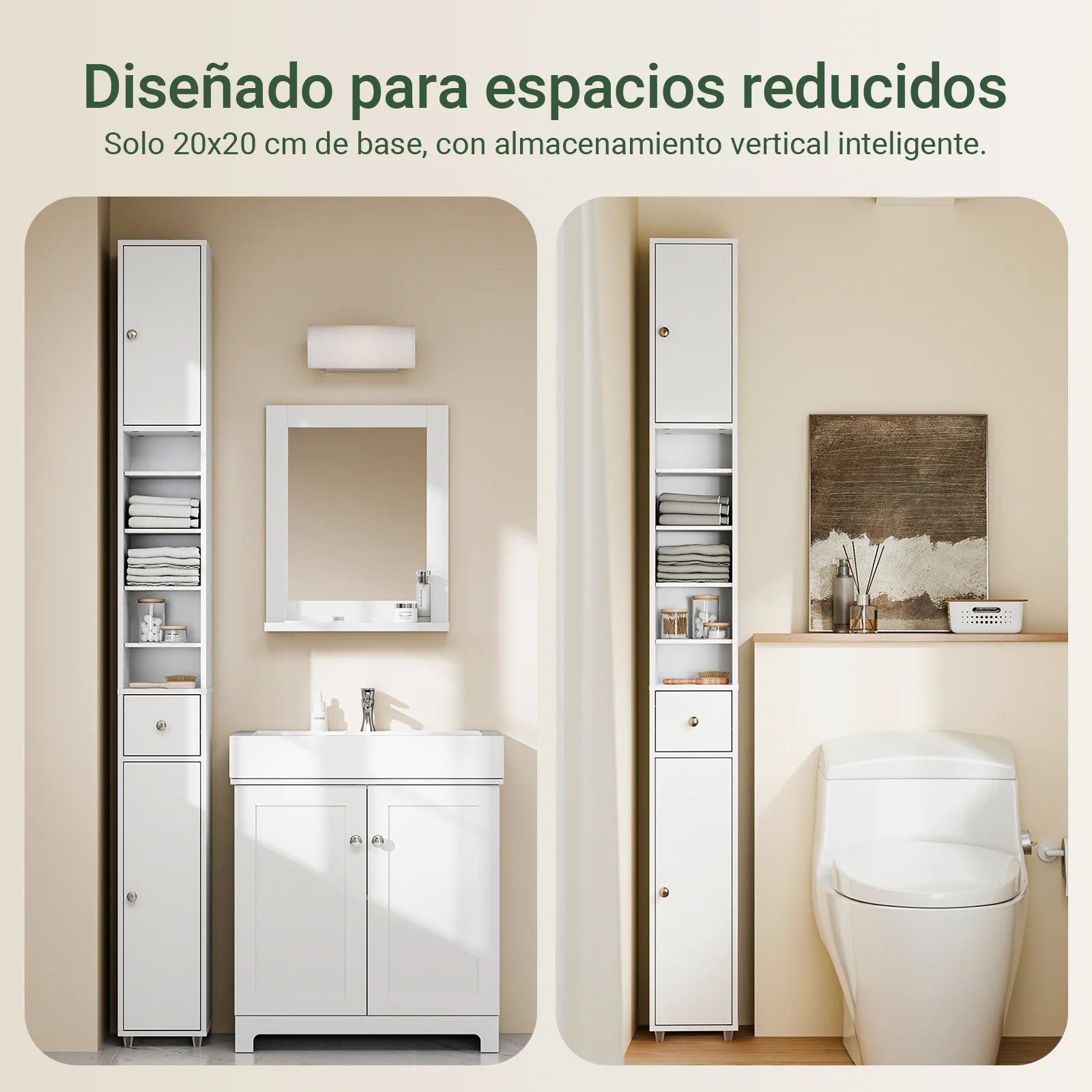 SoBuy BZR34-II-W Armario Estrecho con 2 Puertas y 1 cajón Blanco 20x20x180cm - Image 9