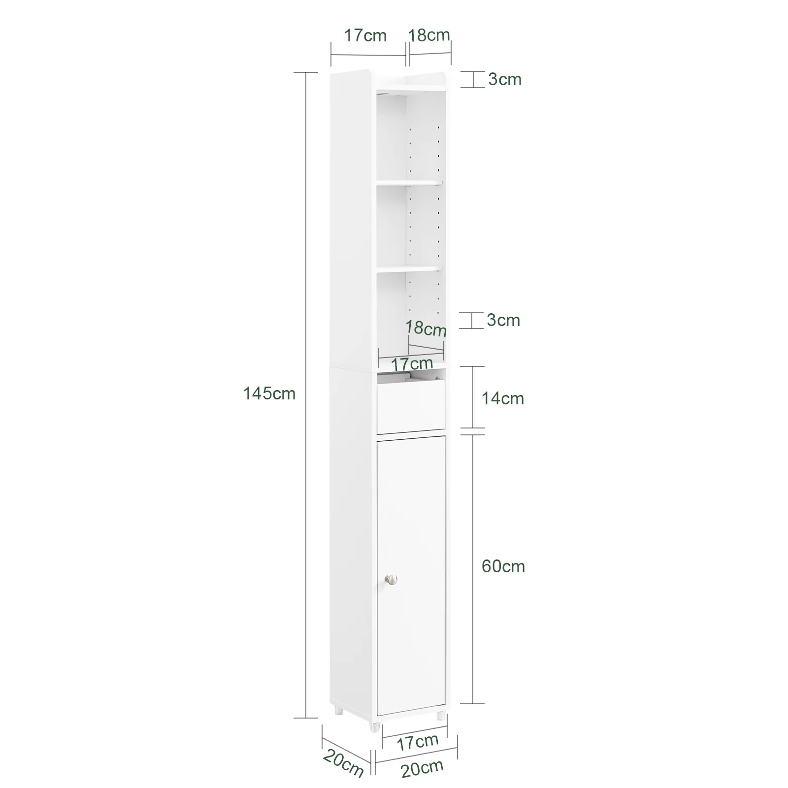 SoBuy BZR34-K-W Mueble columna de Baño Armario Almacenaje para Espacios Pequeños 20x20x145cm Blanco - Image 3