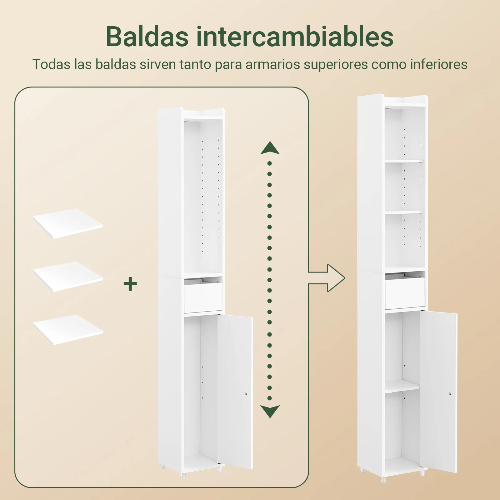 SoBuy BZR34-K-W Mueble columna de Baño Armario Almacenaje para Espacios Pequeños 20x20x145cm Blanco - Image 5