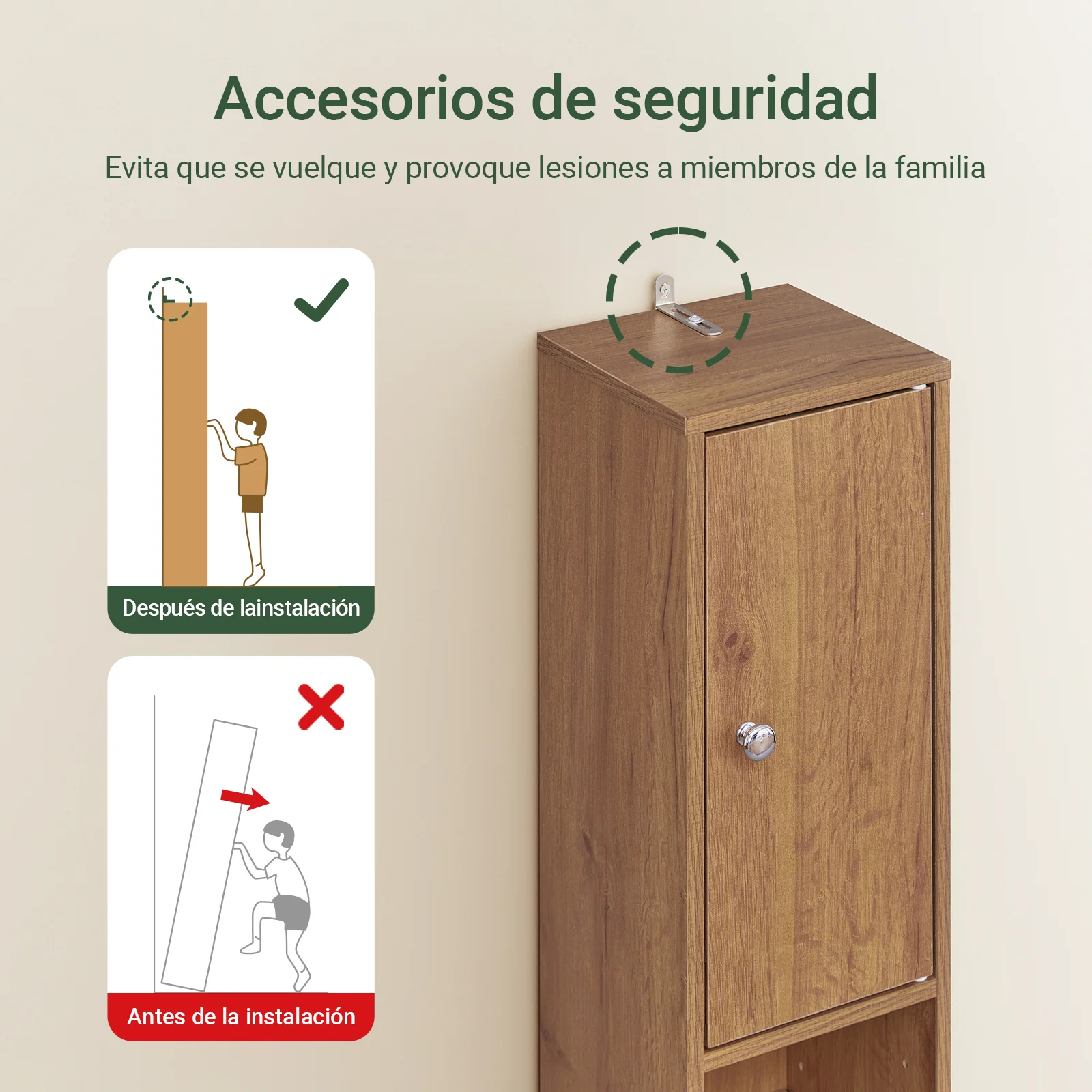 SoBuy BZR34-II-PF Mueble Columna de Baño con 5 Estantes Abiertos 2 Puertas y 1 Cajón Marrón - Image 4