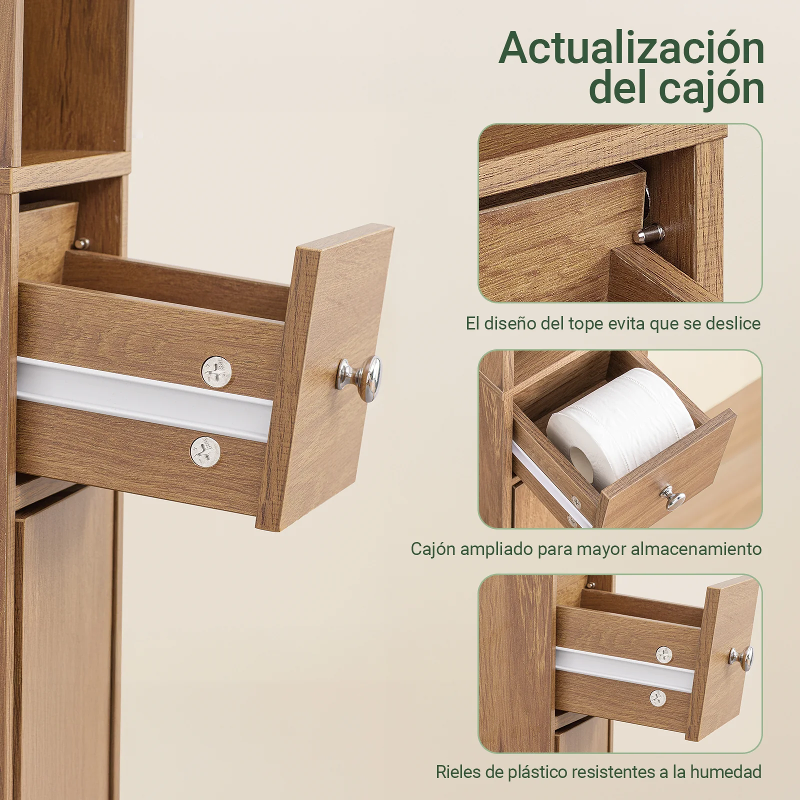 SoBuy BZR34-II-PF Mueble Columna de Baño con 5 Estantes Abiertos 2 Puertas y 1 Cajón Marrón - Image 7