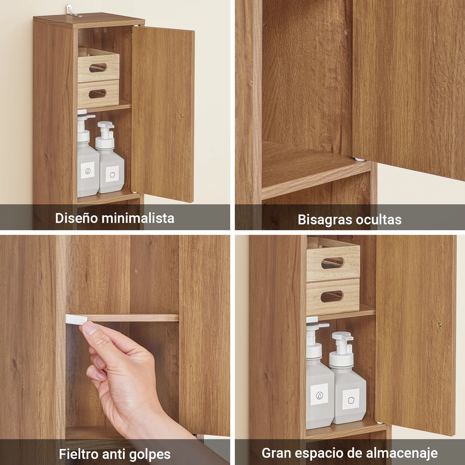 SoBuy BZR34-II-PF Mueble Columna de Baño con 5 Estantes Abiertos 2 Puertas y 1 Cajón Marrón - Image 9
