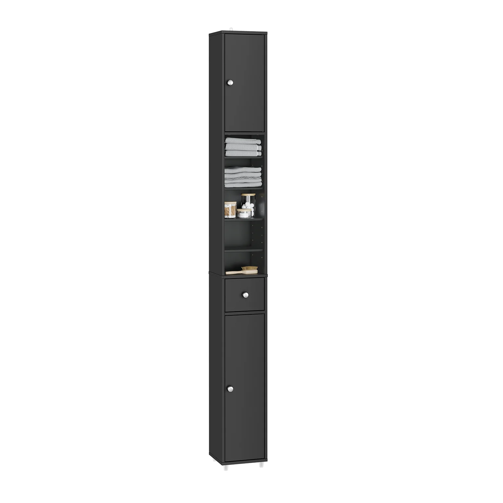 SoBuy BZR34-II-SCH Mueble Columna de Baño con 2 Puertas y 1 cajón Negro