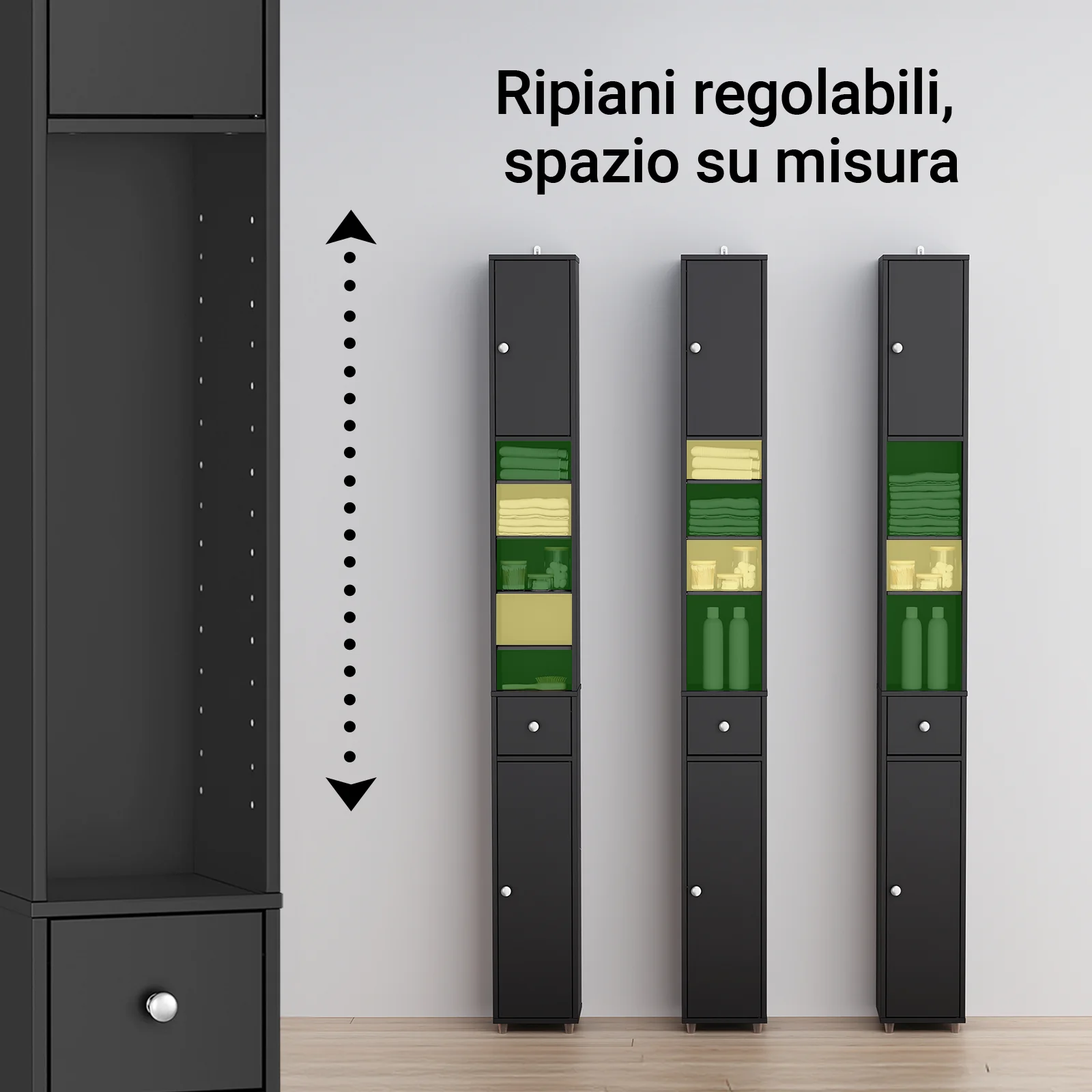 SoBuy BZR34-II-SCH Mueble Columna de Baño con 2 Puertas y 1 cajón Negro - Image 2