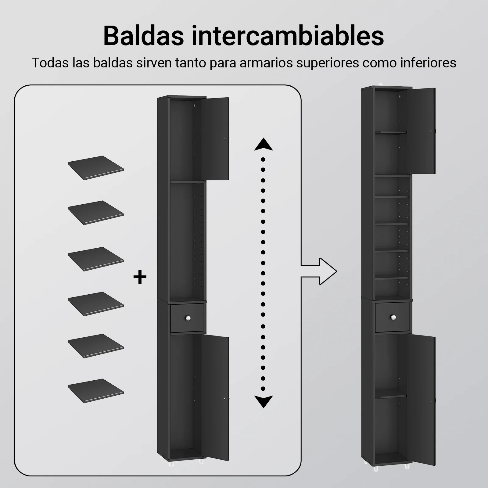 SoBuy BZR34-II-SCH Mueble Columna de Baño con 2 Puertas y 1 cajón Negro - Image 4