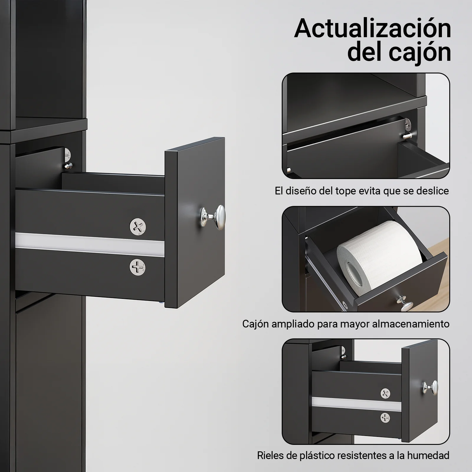 SoBuy BZR34-II-SCH Mueble Columna de Baño con 2 Puertas y 1 cajón Negro - Image 5