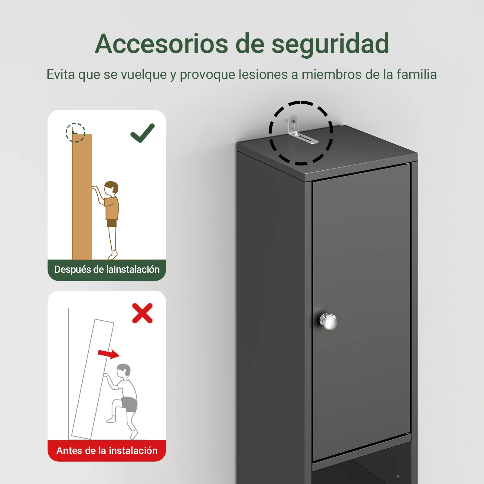 SoBuy BZR34-II-SCH Mueble Columna de Baño con 2 Puertas y 1 cajón Negro - Image 6