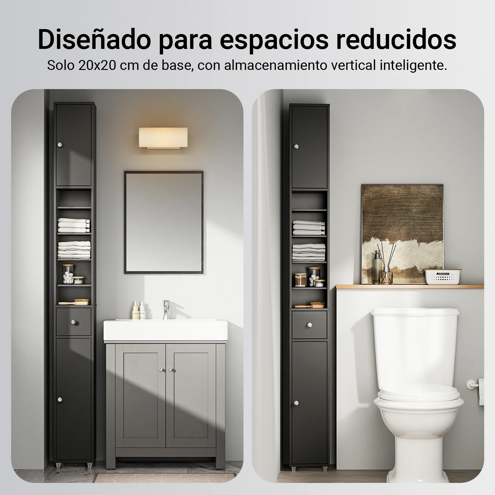 SoBuy BZR34-II-SCH Mueble Columna de Baño con 2 Puertas y 1 cajón Negro - Image 8