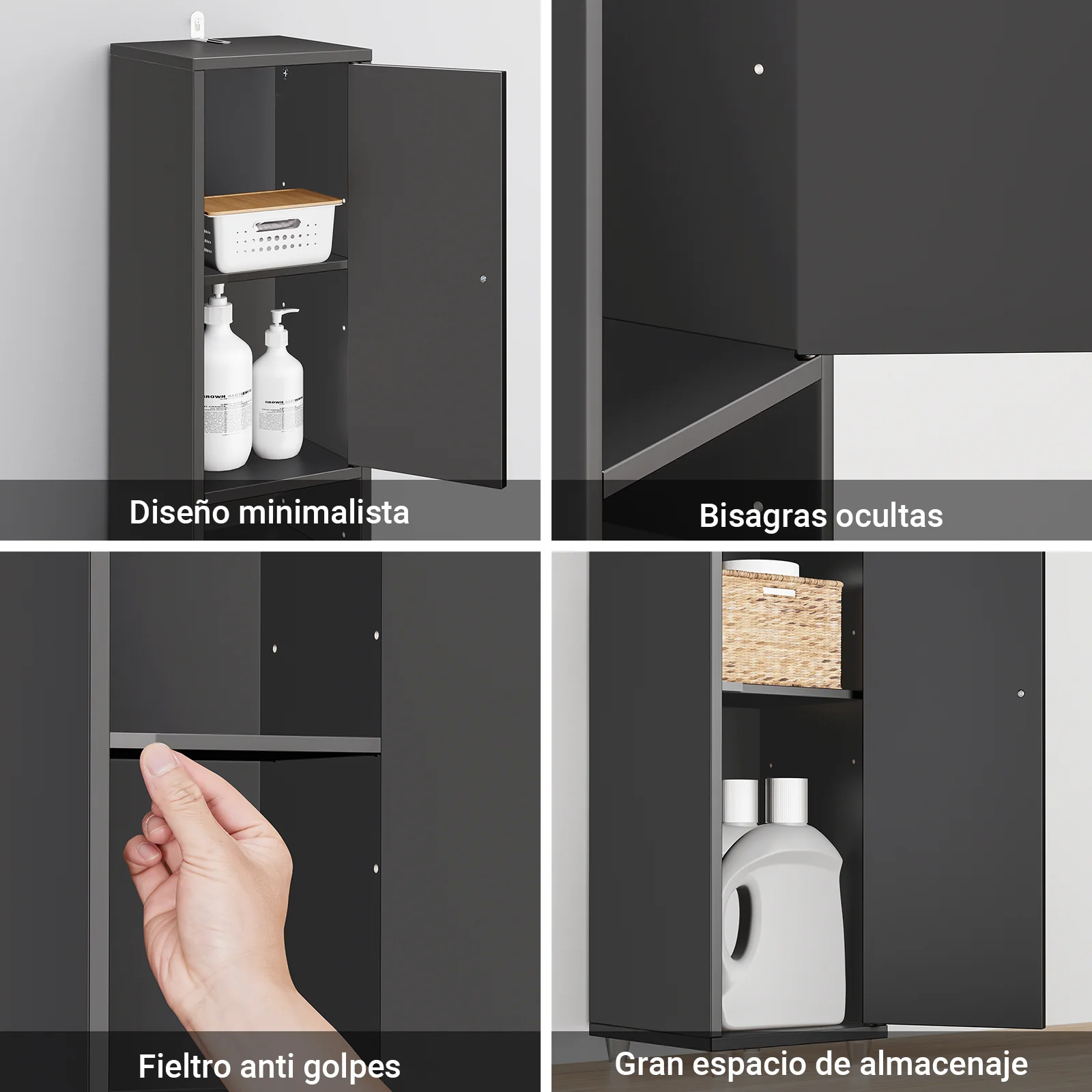 SoBuy BZR34-II-SCH Mueble Columna de Baño con 2 Puertas y 1 cajón Negro - Image 9
