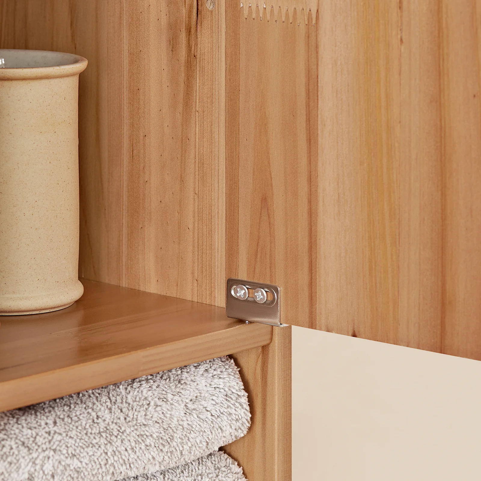 SoBuy BZR34-II-SH Mueble Columna de Baño con 5 Estantes Abiertos 2 Puertas y 1 Cajón Natural 20 x 20 x 180 cm - Image 7