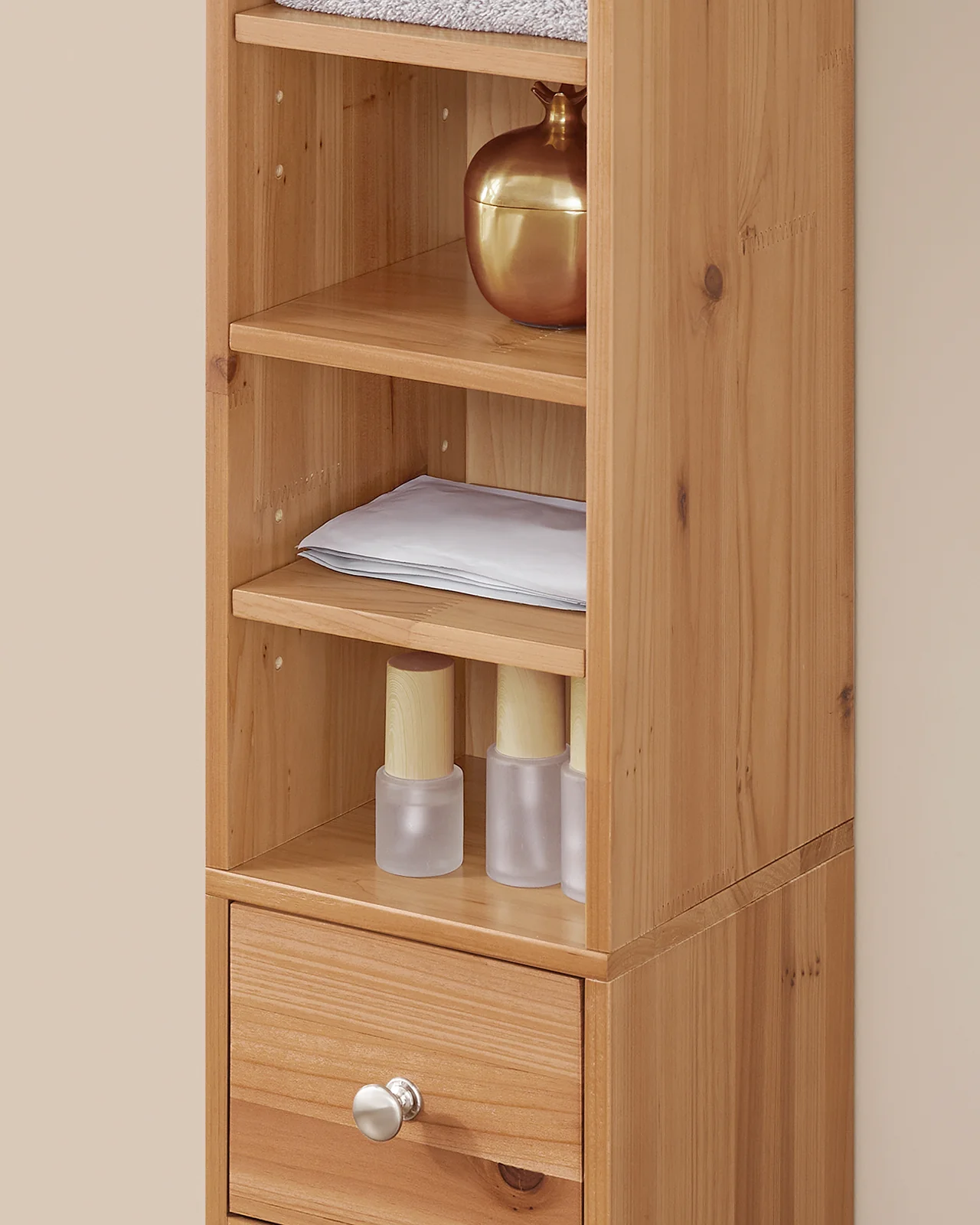 SoBuy BZR34-II-SH Mueble Columna de Baño con 5 Estantes Abiertos 2 Puertas y 1 Cajón Natural 20 x 20 x 180 cm - Image 9