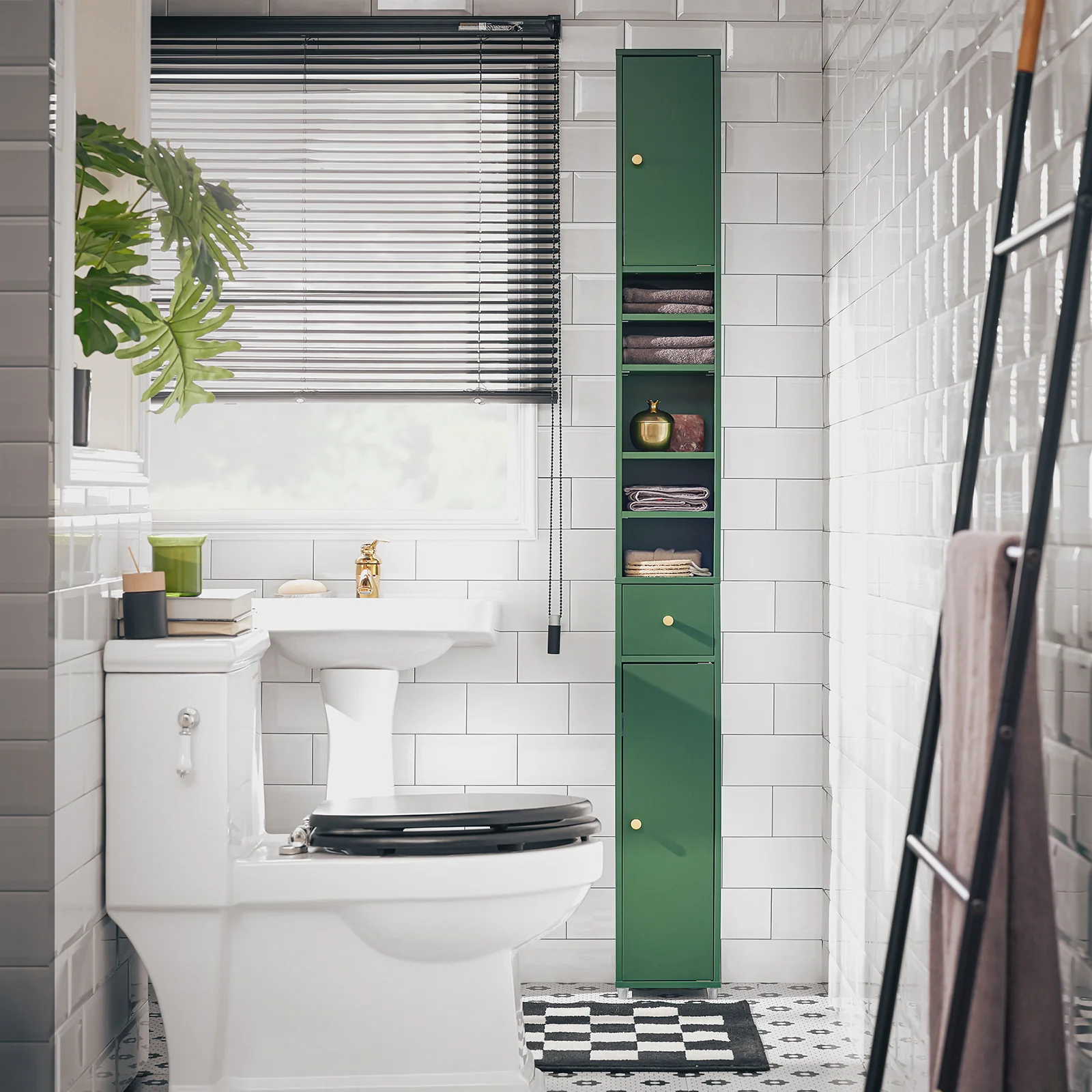 SoBuy BZR34-II-SY Mueble Columna de Baño con 5 Estantes Verde - Image 4