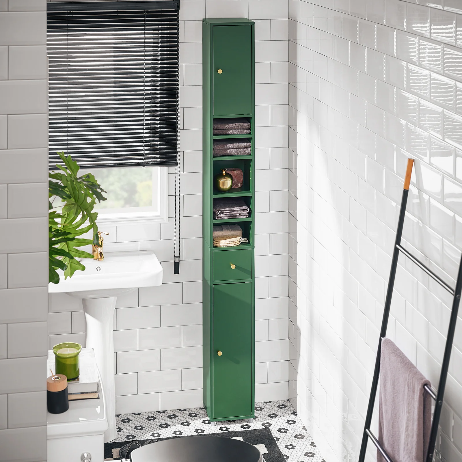 SoBuy BZR34-II-SY Mueble Columna de Baño con 5 Estantes Verde - Image 5