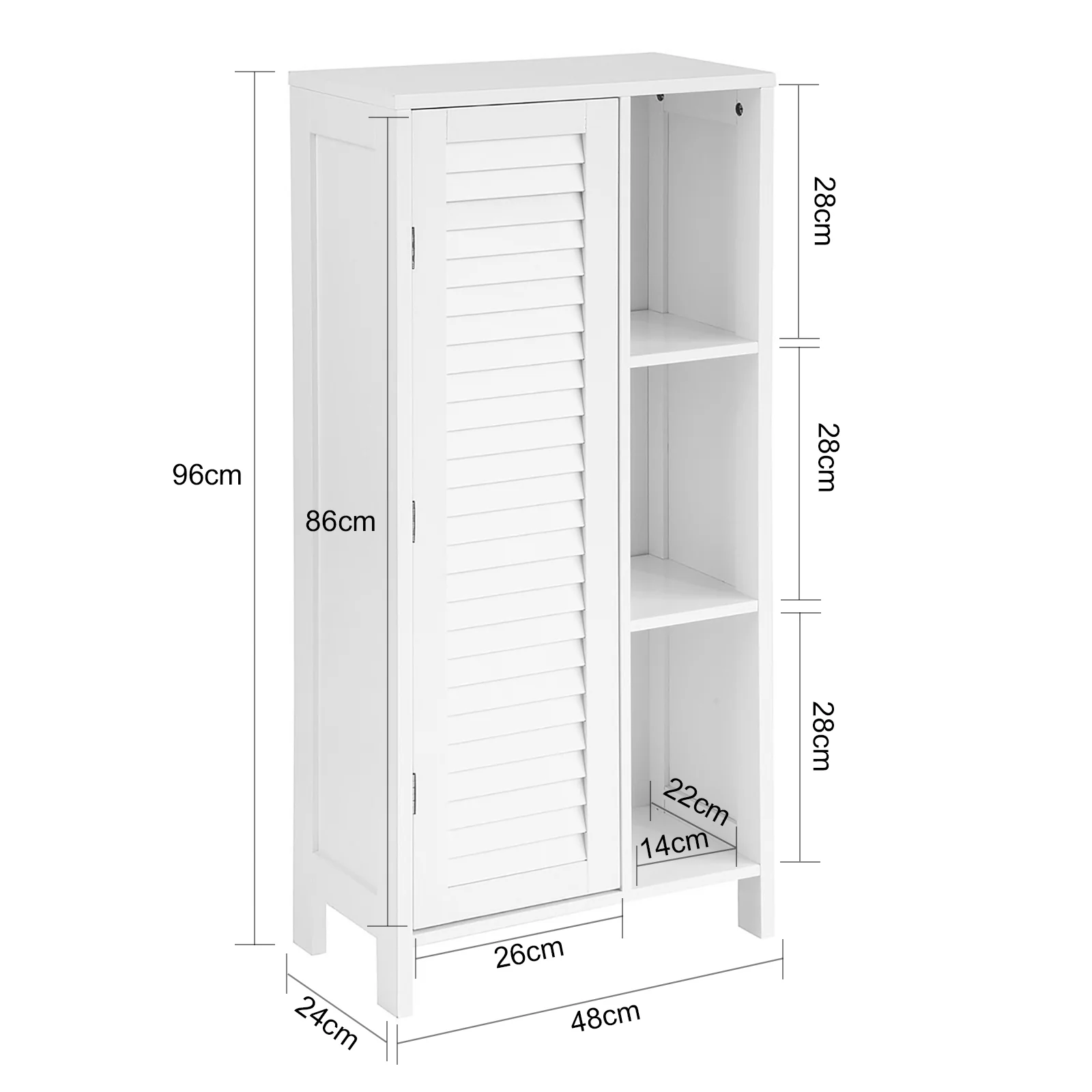SoBuy BZR39-W Armario para Baño con 1 puerta y 3 estantes Blanco - Image 3