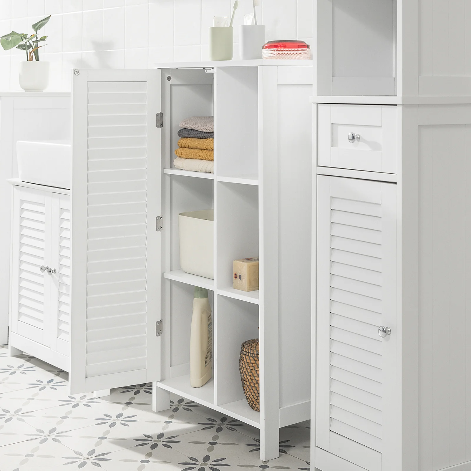 SoBuy BZR39-W Armario para Baño con 1 puerta y 3 estantes Blanco - Image 4