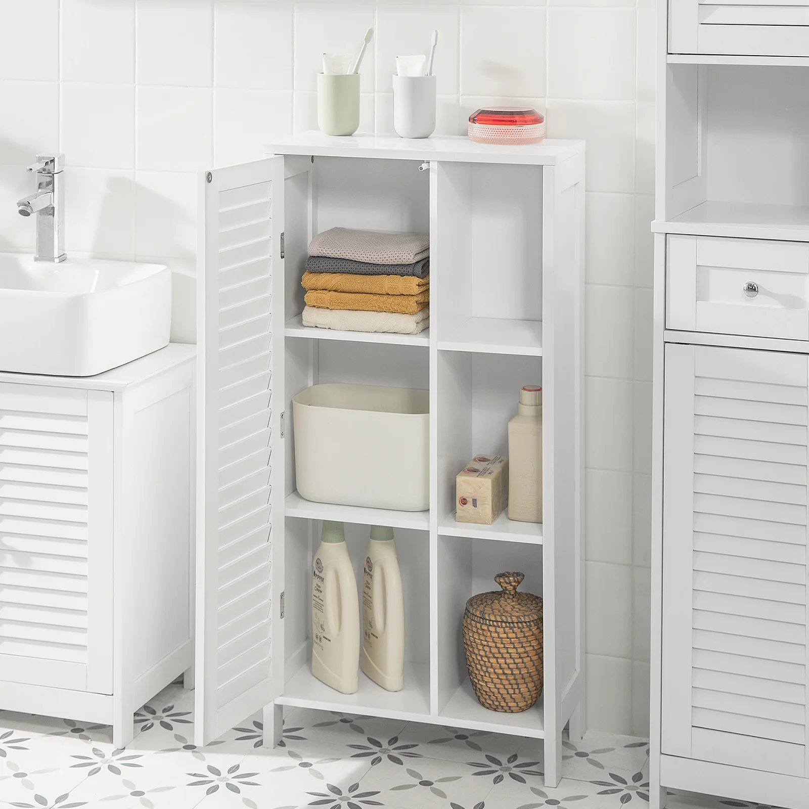 SoBuy BZR39-W Armario para Baño con 1 puerta y 3 estantes Blanco - Image 7