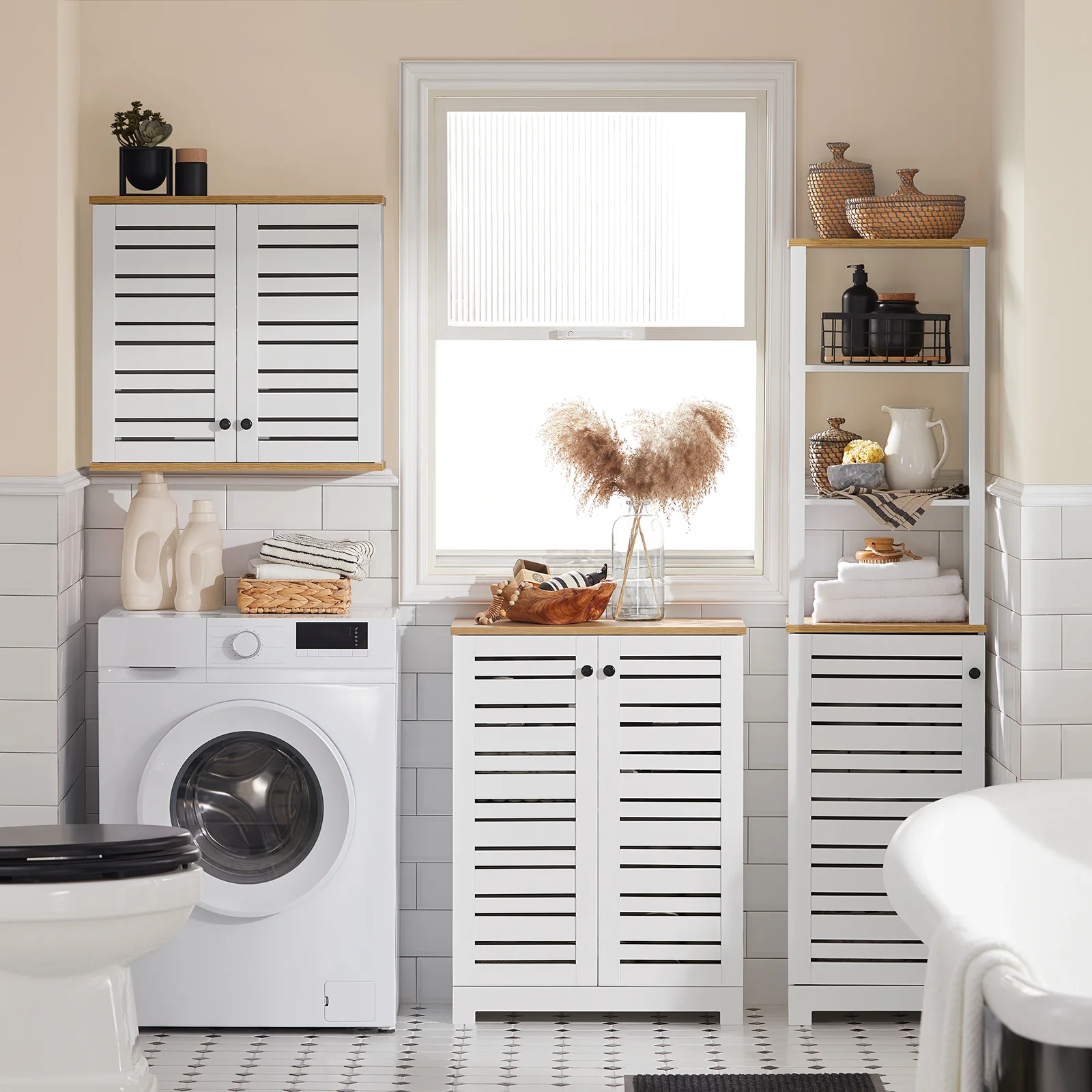 SoBuy BZR41-W  Mueble Auxiliar para Baño con 2 Estantes y 2 Puertas Blanco - Image 4