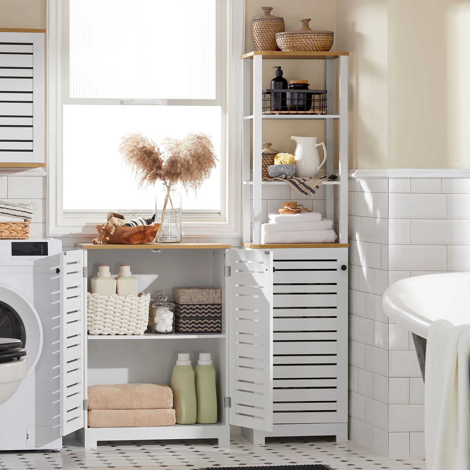 SoBuy BZR41-W  Mueble Auxiliar para Baño con 2 Estantes y 2 Puertas Blanco - Image 5