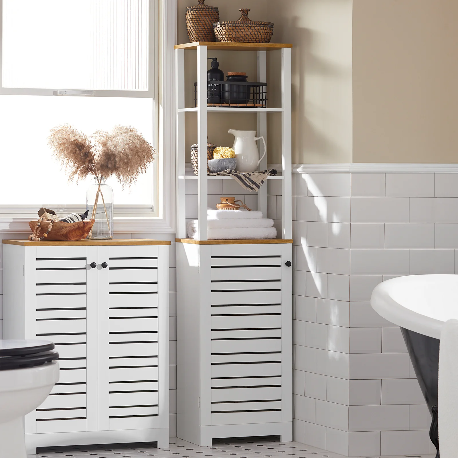 SoBuy BZR43-W Armario Baño Alta con 5 Estantes Blanco - Image 5