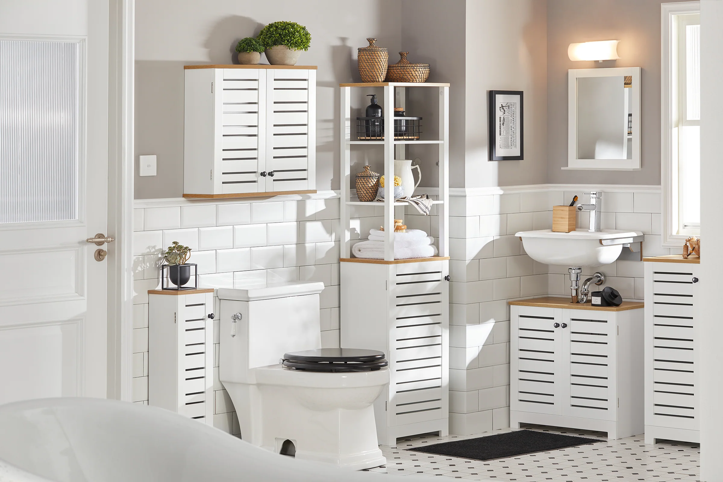 SoBuy BZR44-W Mueble Columna de Baño con 5 Estantes y 2 Puertas Blanco - Image 4