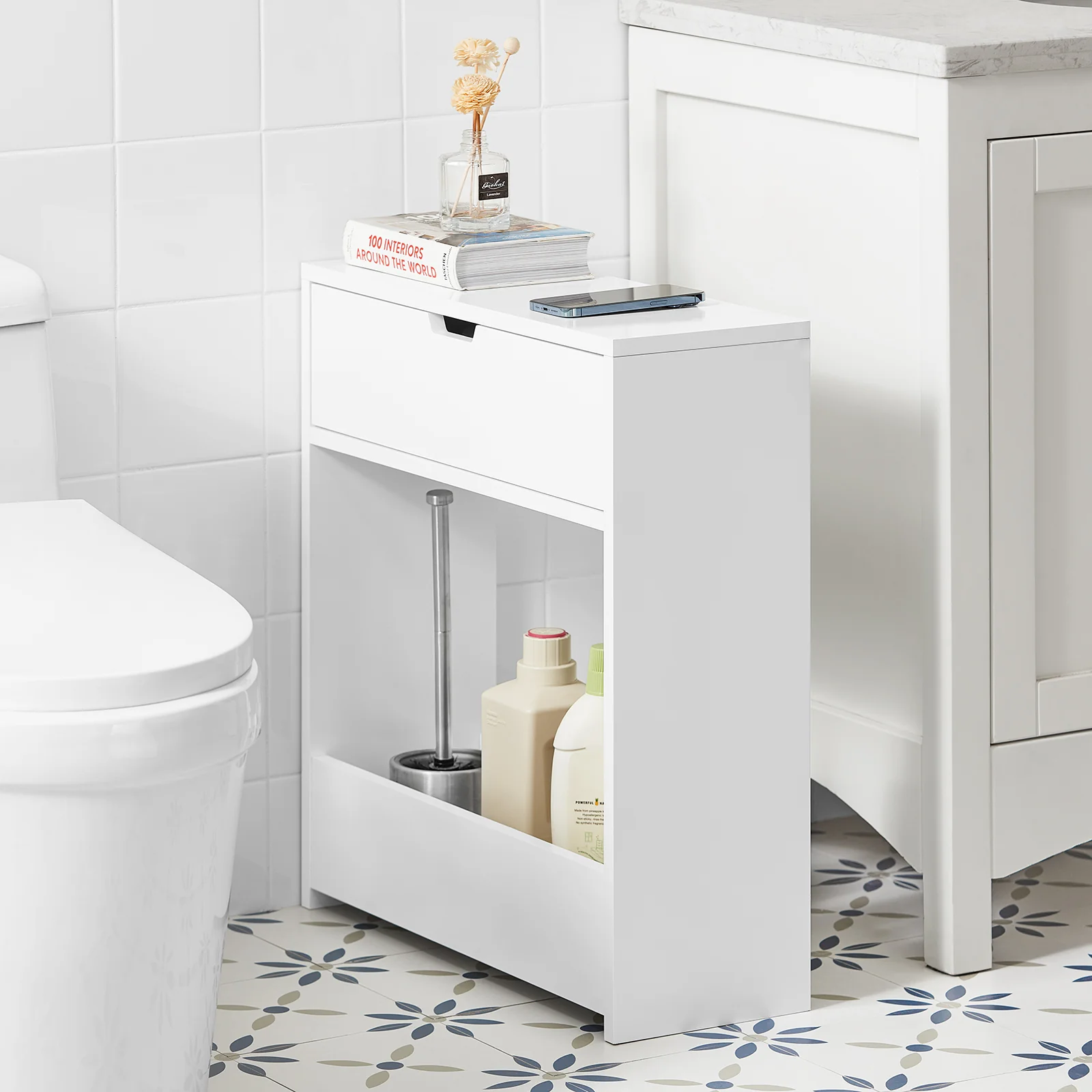 SoBuy BZR48-W  Armario de Baño con 1 cajón y 1 Bandeja Blanco - Image 4