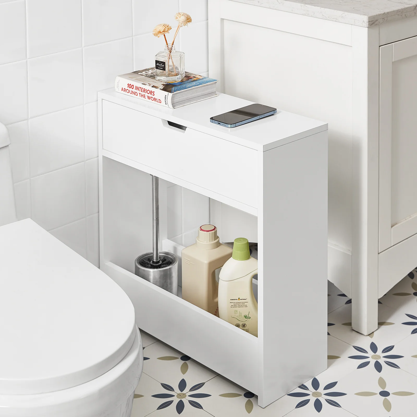 SoBuy BZR48-W  Armario de Baño con 1 cajón y 1 Bandeja Blanco - Image 5