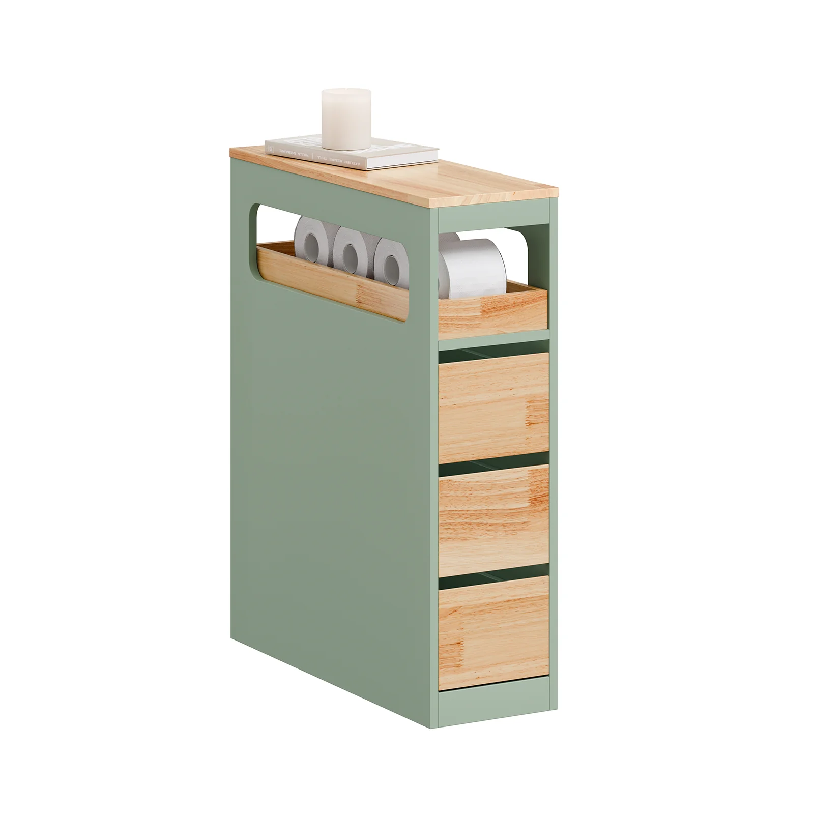 SoBuy BZR54-II-GR Carrito Estrecho con 1 Bandeja Extraíble y 3 cajones Verde