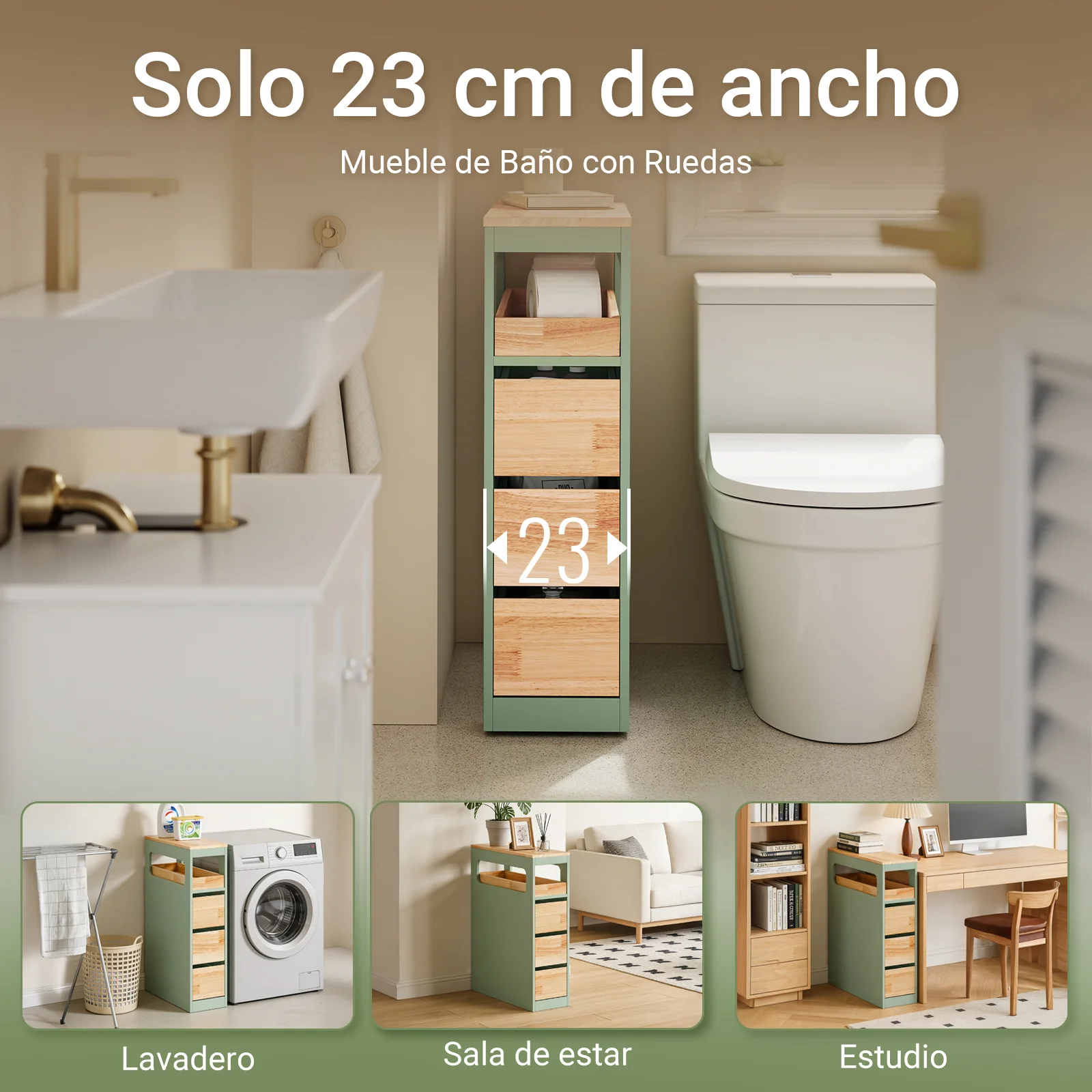 SoBuy BZR54-II-GR Carrito Estrecho con 1 Bandeja Extraíble y 3 cajones Verde - Image 2