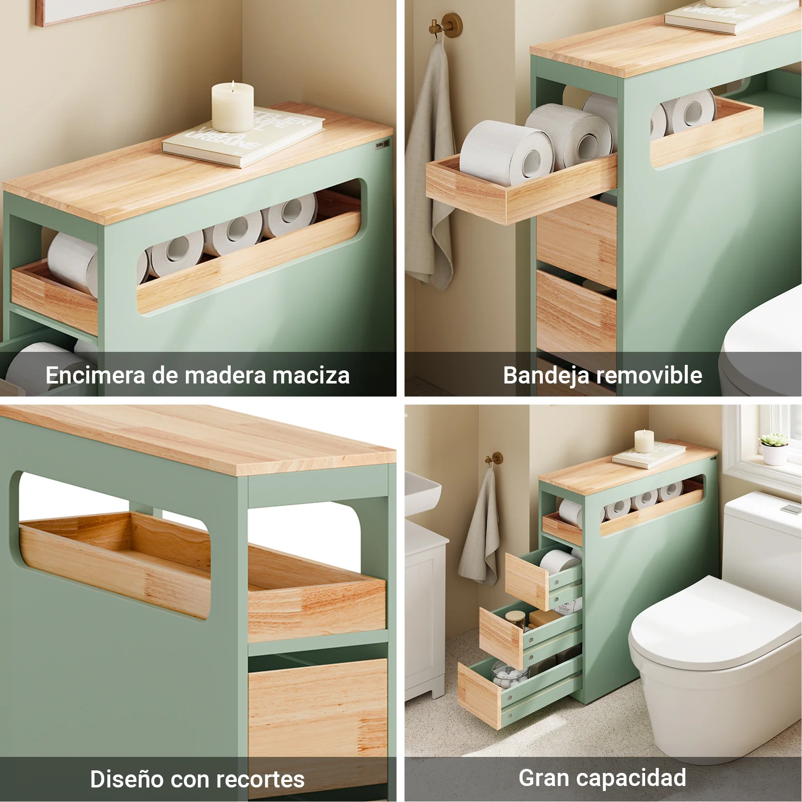 SoBuy BZR54-II-GR Carrito Estrecho con 1 Bandeja Extraíble y 3 cajones Verde - Image 6