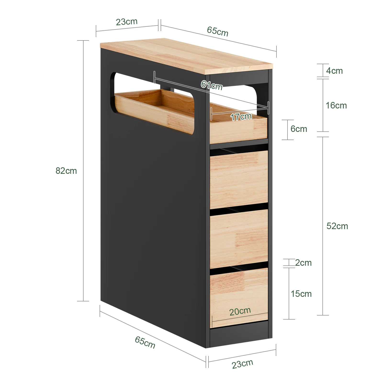 Preventa-SoBuy BZR54-II-SCH Carrito de Baño Estrecho con 1 Bandeja Extraíble y 3 Cajones Negro - Image 3