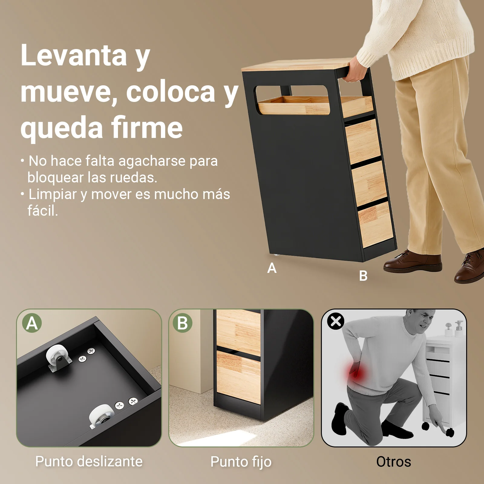 Preventa-SoBuy BZR54-II-SCH Carrito de Baño Estrecho con 1 Bandeja Extraíble y 3 Cajones Negro - Image 6