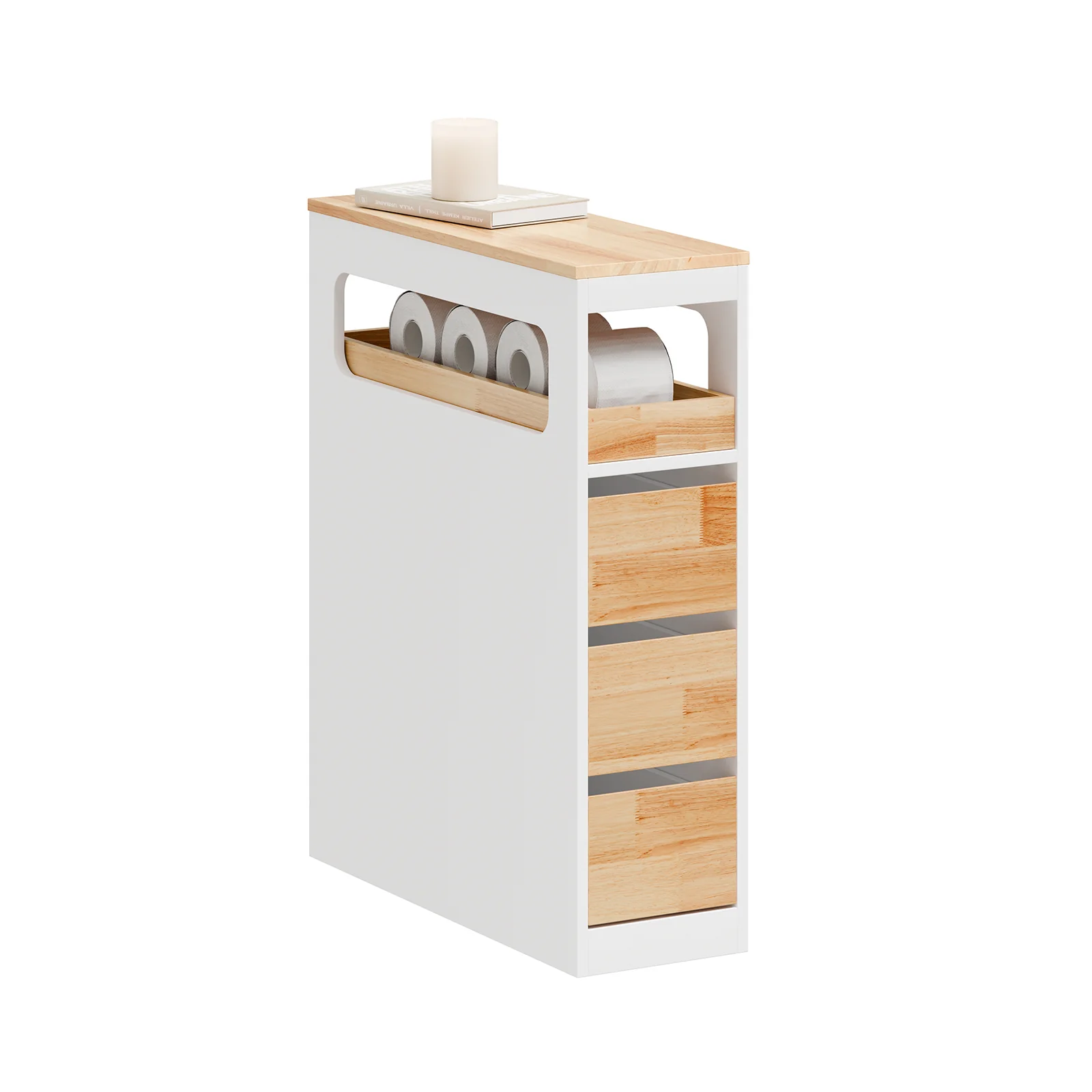 Preventa-SoBuy BZR54-IV-WN Carrito de Baño Estrecho Estantería para Nichos Móvil con 3 Cajones