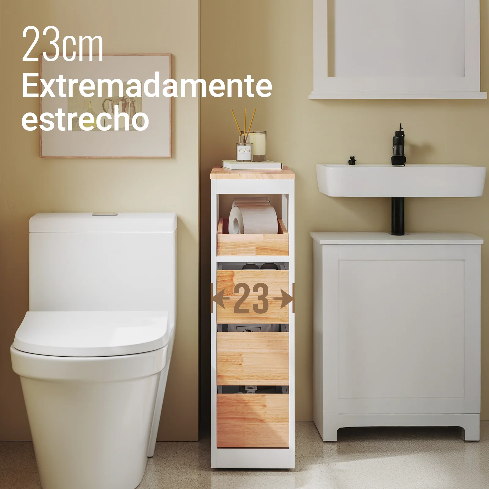 Preventa-SoBuy BZR54-IV-WN Carrito de Baño Estrecho Estantería para Nichos Móvil con 3 Cajones - Image 2