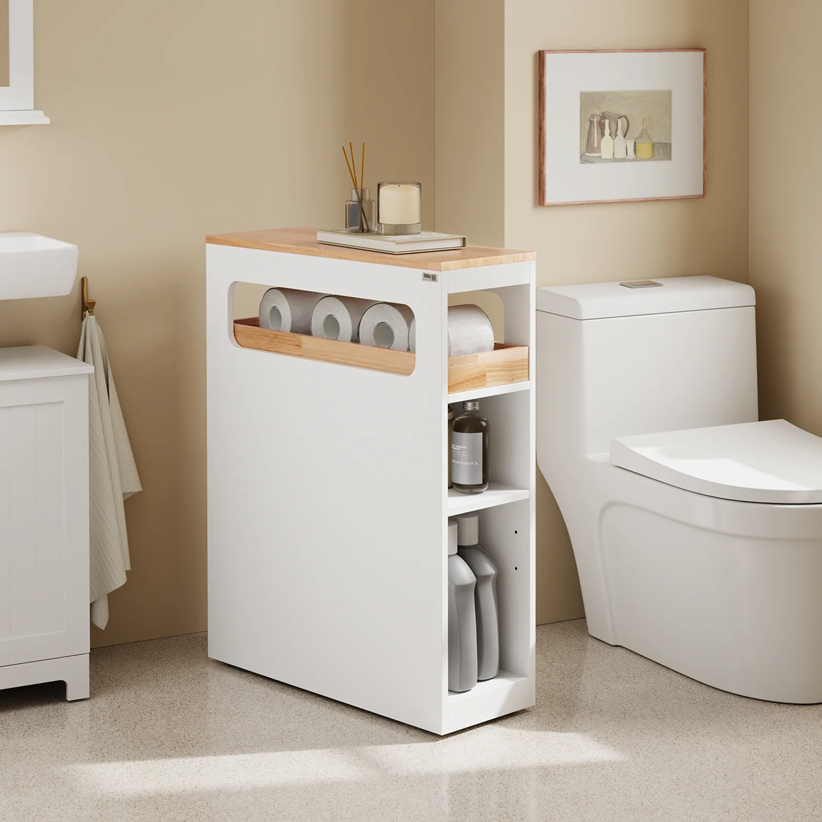 Preventa-SoBuy BZR54-IV-WN Carrito de Baño Estrecho Estantería para Nichos Móvil con 3 Cajones - Image 3