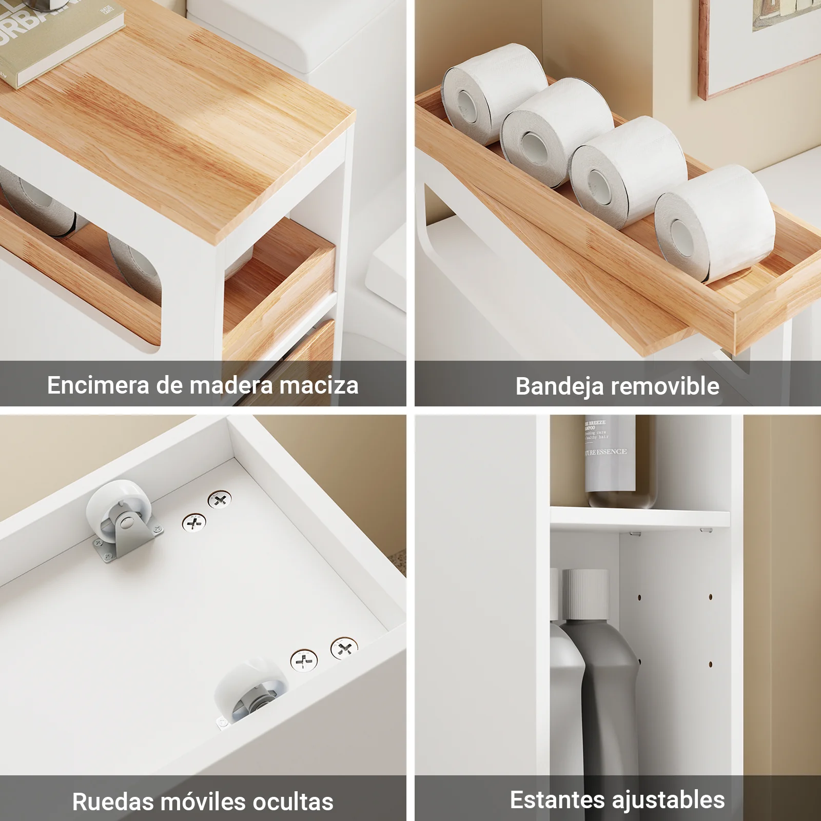 Preventa-SoBuy BZR54-IV-WN Carrito de Baño Estrecho Estantería para Nichos Móvil con 3 Cajones - Image 8